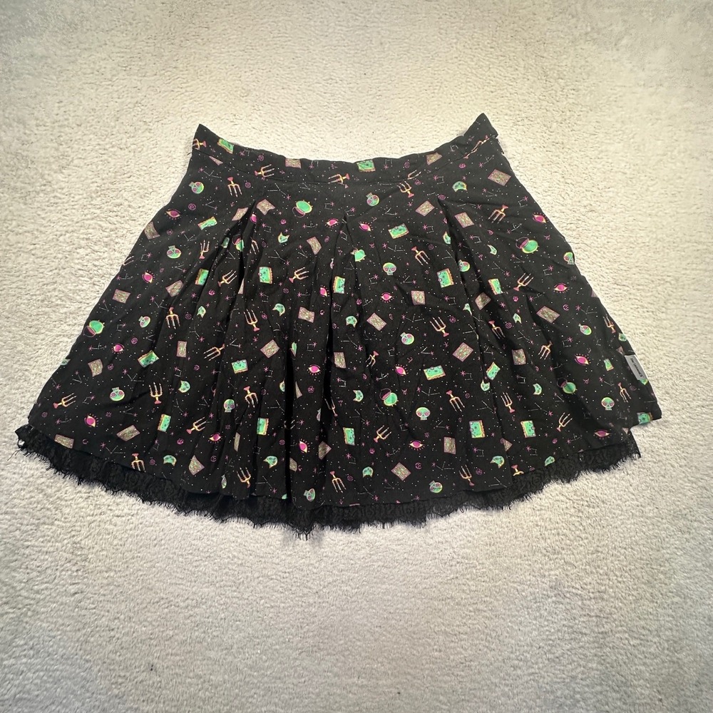 Disney Her‎ Universe Hocus Pocus Skirt Tarot Cards Print Lace Trim Size L Witchy